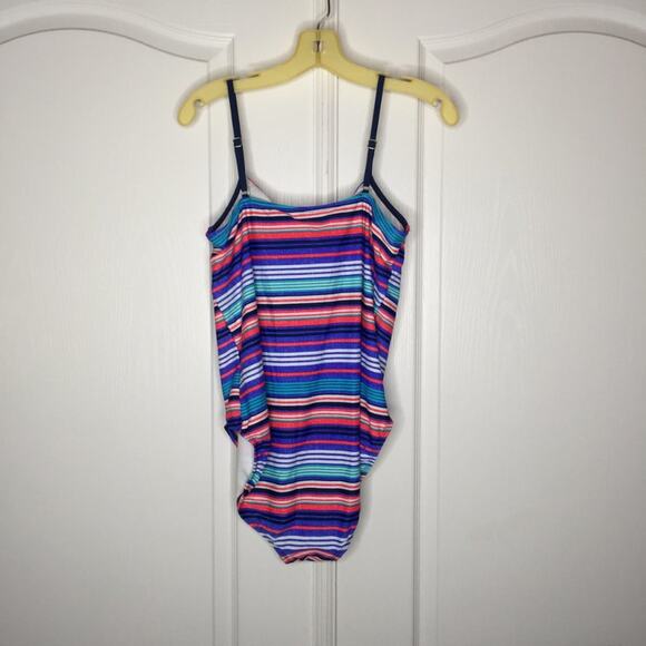 Time And Tru One Piece Swimsuit Lace Up Front Multi-Color Striped Size XL - Picture 2 of 4